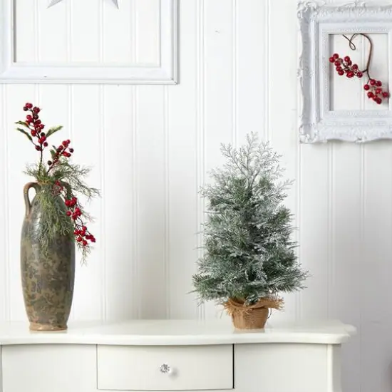2ft. Pre-Lit Winter Frosted Artificial Christmas Tree in Burlap Base, Warm White LED Lights {6}