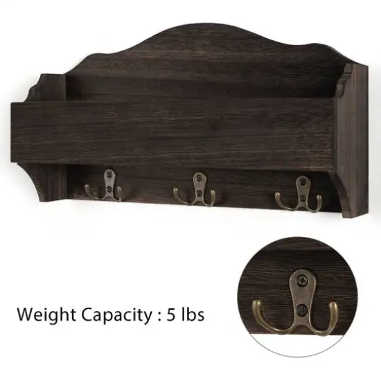 NEX&trade; Rustic Brown Wall-Mounted Wooden Key Rack with 3 Double Key Hooks {5}