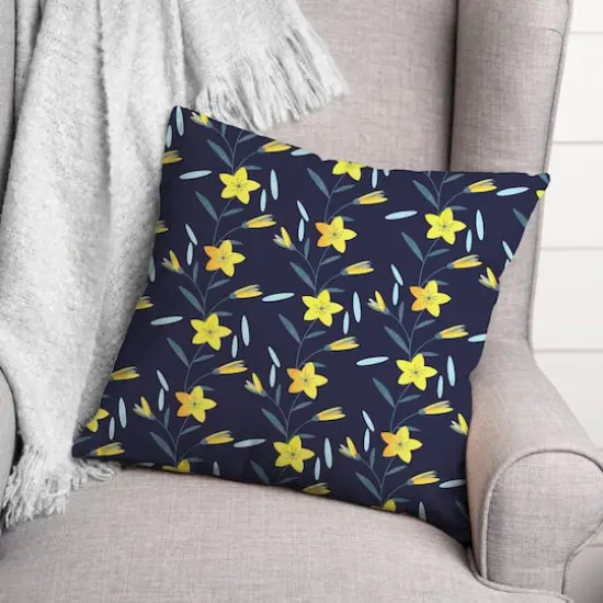 Linear Floral Print Throw Pillow Navy {3}