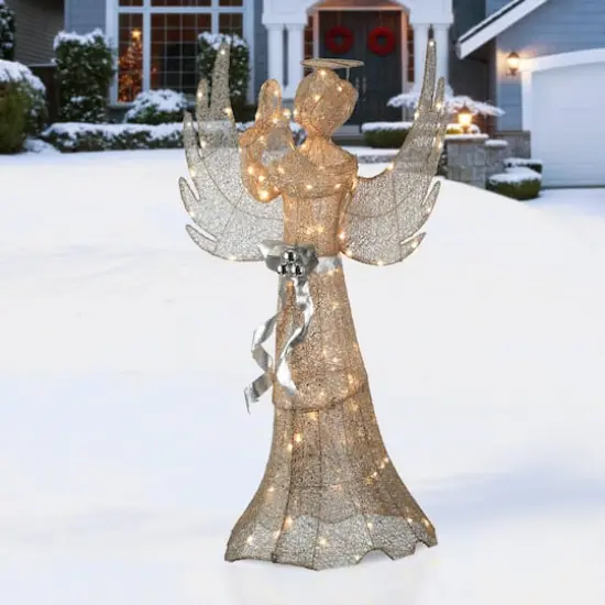 53" Pre-Lit LED Champagne Gold Praying Angel {3}