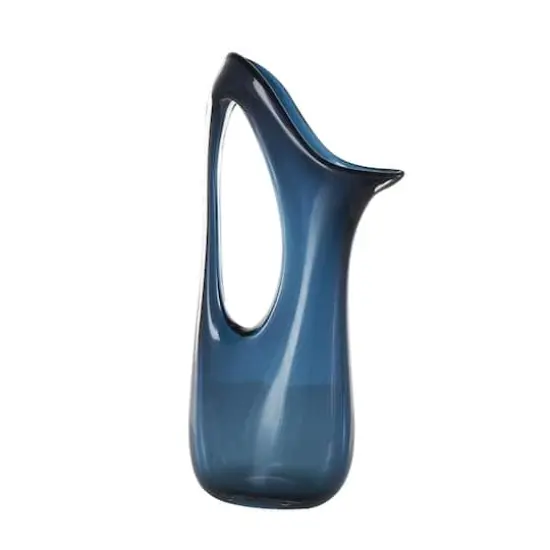 Blue Abstract Glass Vase with Cutout Handle & Elongated Opening Dark Blue {4}