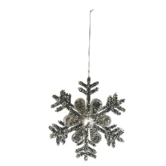 Hello Honey&reg; 5.5" Gunmetal Finish & Beaded Metal Snowflake Ornament {1}