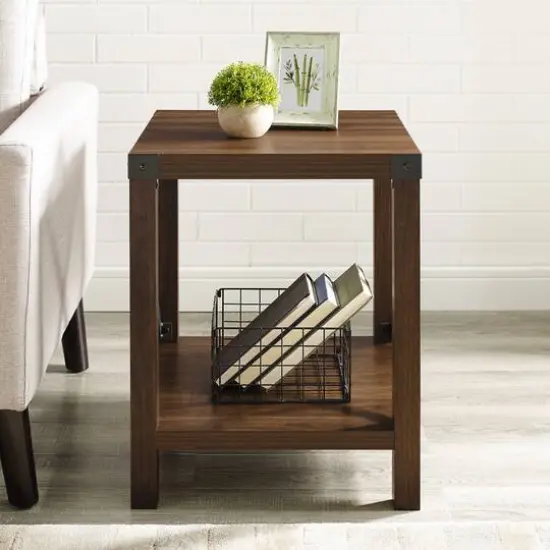 Walker Edison 22" Rustic Wood Side Table Dark Walnut {5}