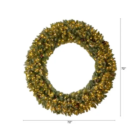 6ft. Clear LED Lights Flocked Artificial Christmas Wreath With Pinecones {3}
