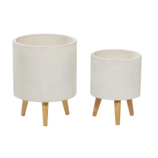 Set of 2 White Polystone Contemporary Planter, 13" 16" {6}