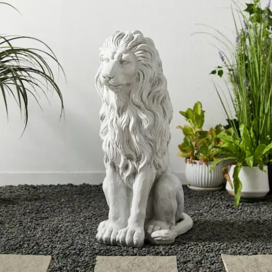 Glitzhome&reg; 27.75" MGO Guardian Sitting Lion Garden Statue {4}
