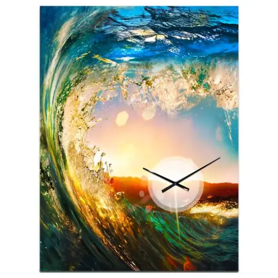 Designart 'Colored Ocean Waves Falling Down Modern Rectangular Wall Clock {5}