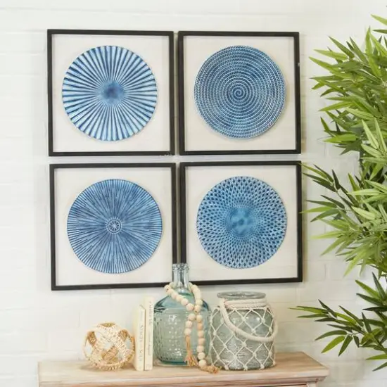 Blue Wood Coastal Abstract Art Wall Decor, Set of 4 16" x 16" {10}