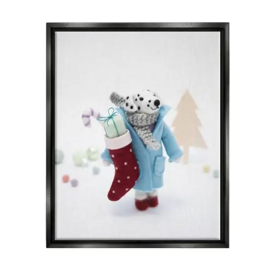 Stupell Industries Dalmatian Christmas Stocking Scene Framed Floater Canvas Wall Art Black {1}