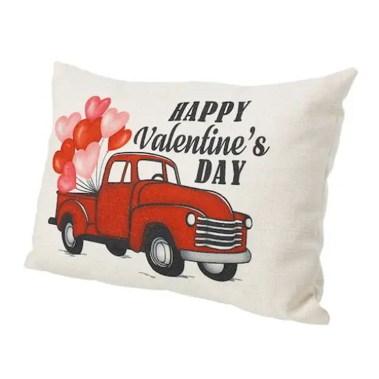 Glitzhome&reg; 18" Faux Burlap Happy Valentine's Truck Pillow {6}