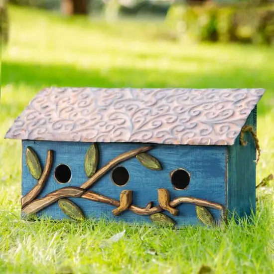 Glitzhome&reg; 15.75" Distressed Cottage Birdhouse Blue {4}