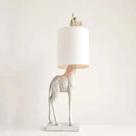 Hello Honey&reg; 28" White Resin Giraffe Table Lamp with Linen Shade {5}