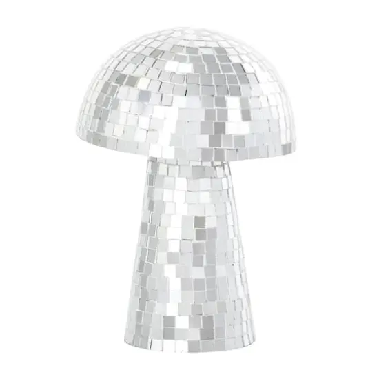 Silver Handmade Glass Mosaic Mushroom Mirror Sculpture Set {5}
