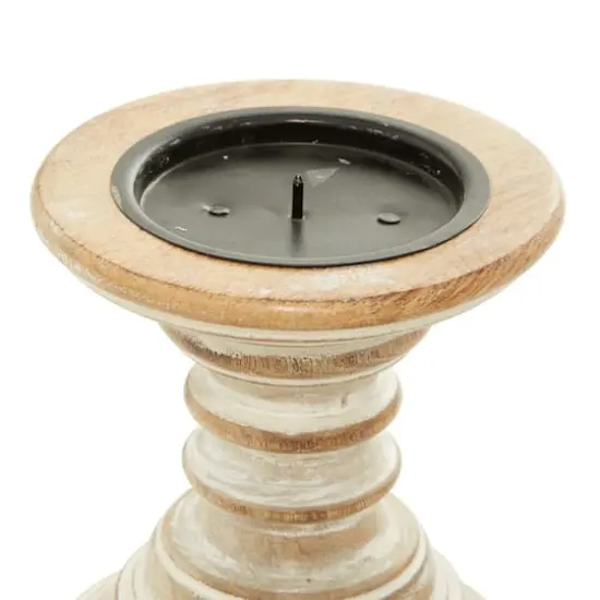 6'' Light Brown Mango Wood Traditional Candle Holder, 2ct. {4}