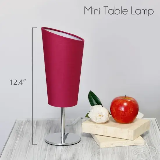 Simple Designs&trade; 12.5" Mini Chrome Table Lamp with Angled Fabric Shade Pink {5}