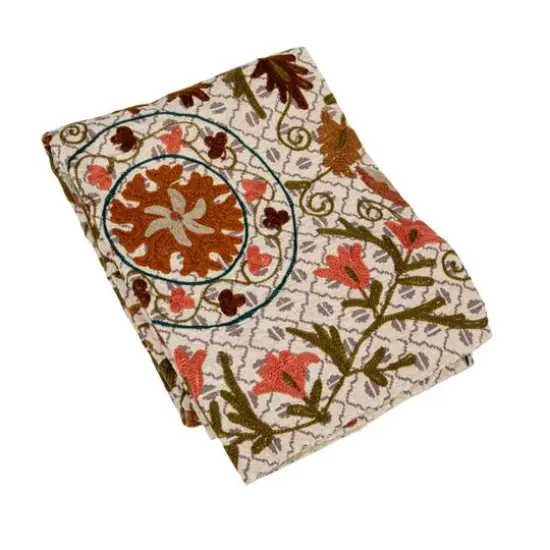 Hello Honey&reg; Red Multicolor Floral Stonewashed Printed Hand Embroidered Cotton Voile Throw {4}