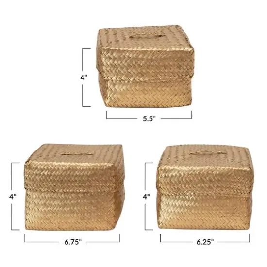 Hello Honey&reg; Gold Hand-Woven Seagrass Baskets with Lids Set {7}