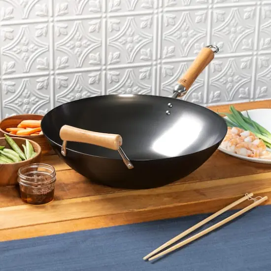 Joyce Chen 14" Carbon Steel Nonstick Wok with Birch Handles {3}