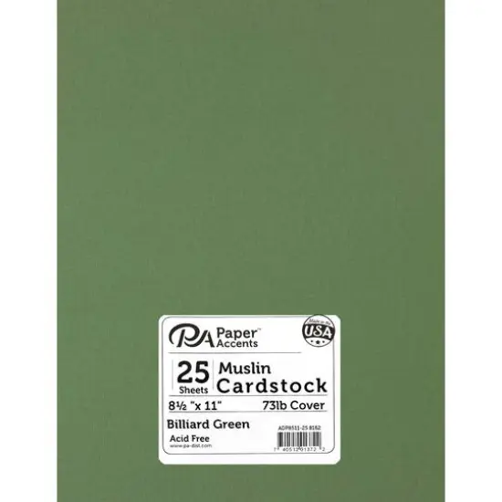 PA Paper™ Accents 8.5" x 11" 73lb. Textured Muslin Cardstock, 25 sheets Billiard Green {1}