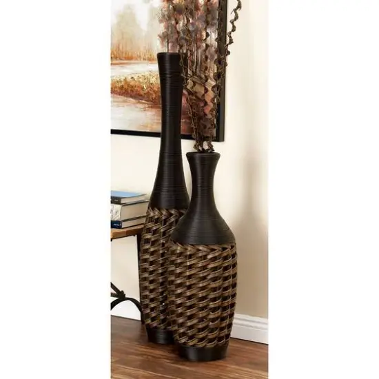 Brown Rattan Coastal Style Vase, 48" x 12" x 12" {9}