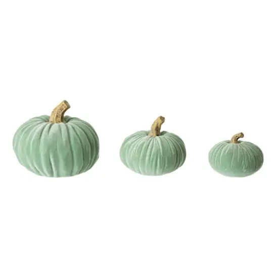 Glitzhome&reg; Mint Green Velvet Pumpkins Set {1}