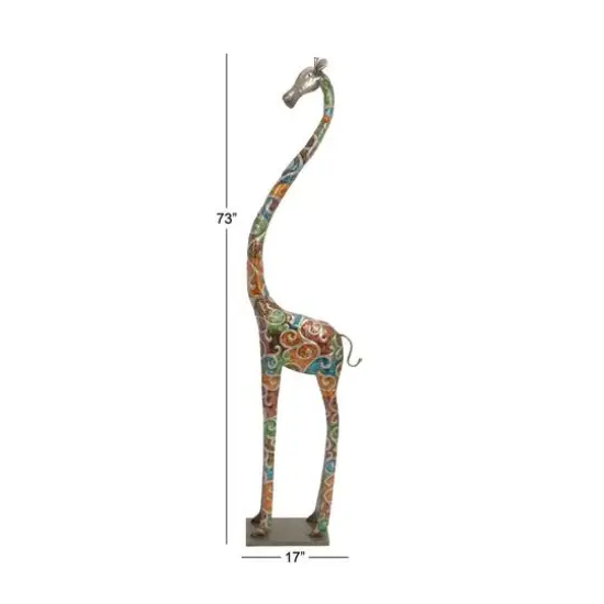 6ft. Multicolor Metal Giraffe Sculpture {4}