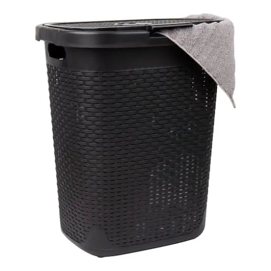 Mind Reader 21" Plastic Wicker Design Laundry Hamper Black {1}