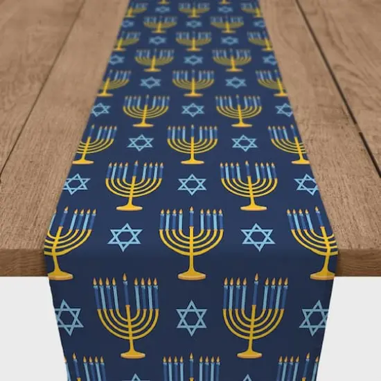 Menorah Print 16x90 Cotton Twill Runner {1}