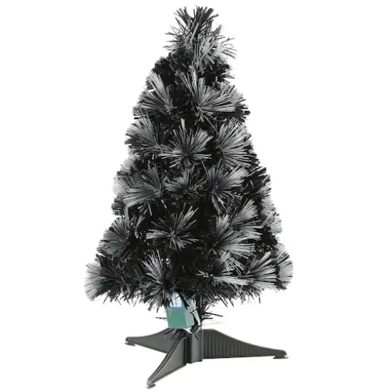 2ft. Fiber Optic Candy Corn Color Lights Black Artificial Halloween Tree {7}