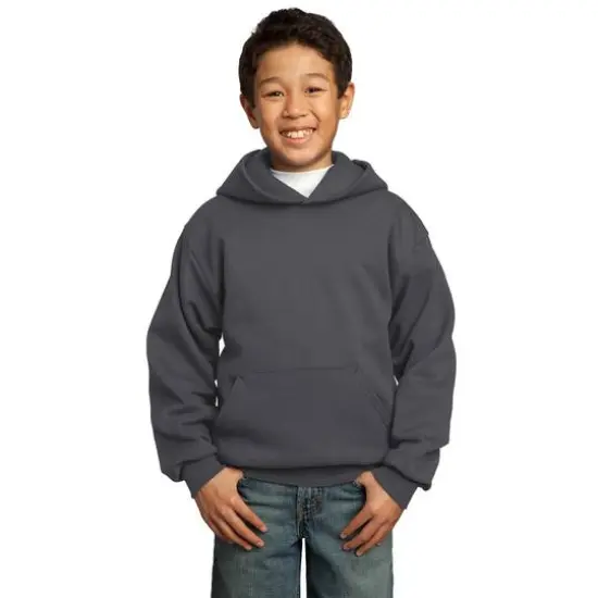 Port & Company® Neutrals Youth Core Fleece Pullover Hooded Sweatshirt Charcoal {3}