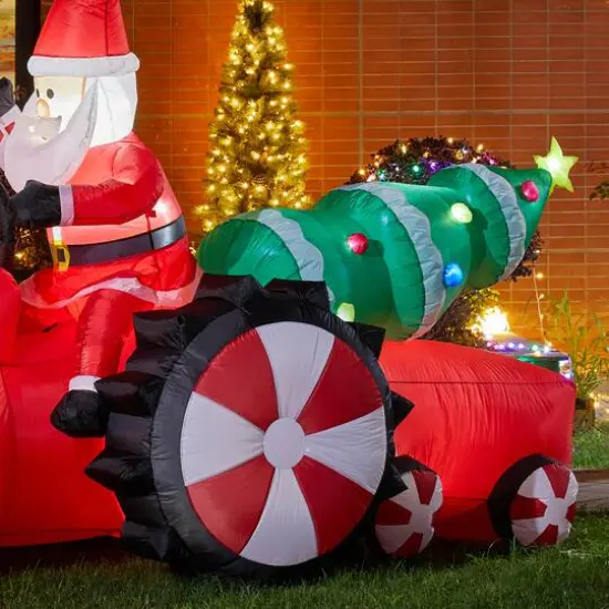 Glitzhome&reg; 11ft. Lighted Inflatable Santa on Tractor D&eacute;cor {5}