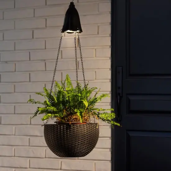 Glitzhome&reg; 30" Solar Lighted Black Plastic Hanging Planter {5}