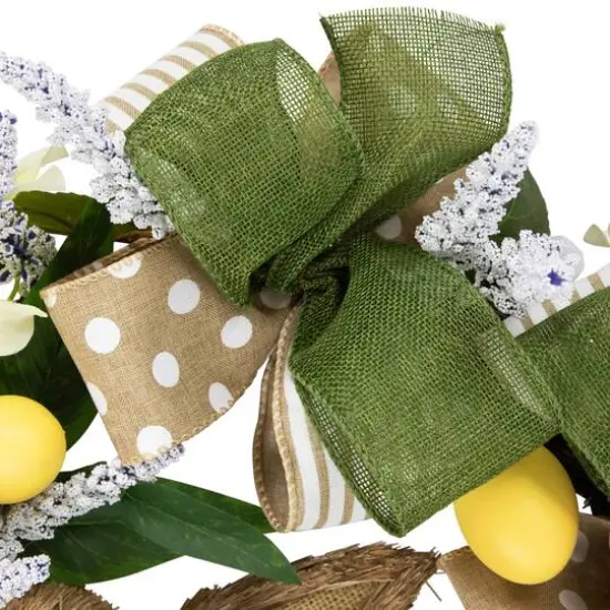22" Green & Beige Bunny & Bows Floral Easter Wreath {6}