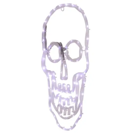 18" White Skull 4-Function LED Halloween Window Silhouette {4}