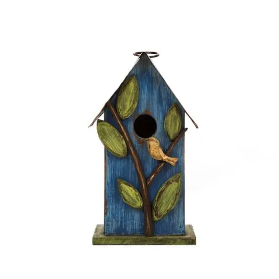 Glitzhome&reg; Distressed Wooden Birdhouse with Leaves {1}