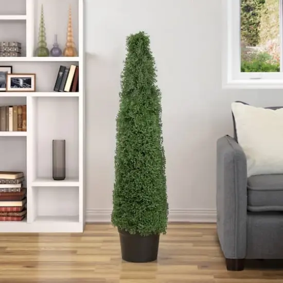 4ft. Unlit Artificial Boxwood Cone Topiary Tree with Pot {3}