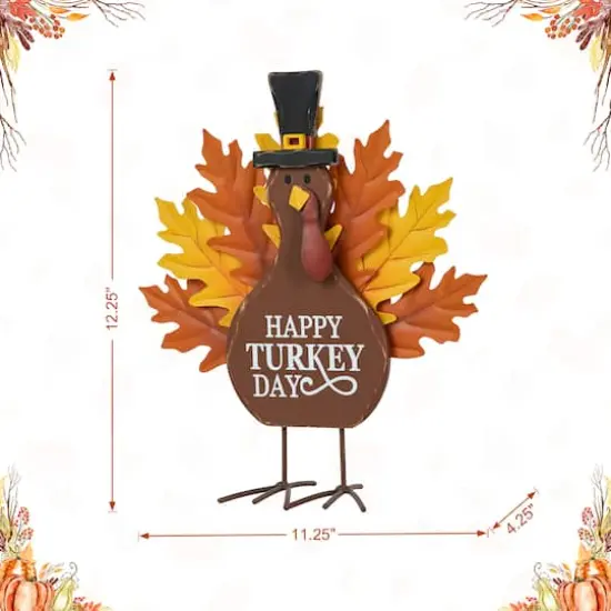 Glitzhome&reg; 12.25" Thanksgiving Wood & Metal Turkey Table D&eacute;cor {9}