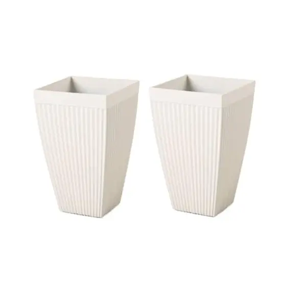 Glitzhome® 23" Eco-Friendly Oversized Faux Concrete Square Fluted Pot Planters, 2ct. White {1}