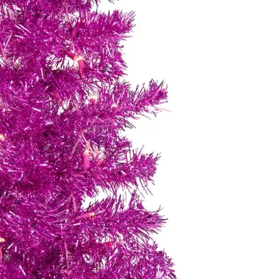 6ft. Pre-Lit Pink Tinsel Artificial Christmas Tree, Clear Lights {4}
