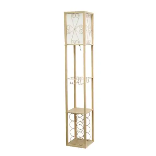 Simple Designs&trade; Floor Lamp Storage Shelf and Wine Rack with Linen Shade Tan {1}