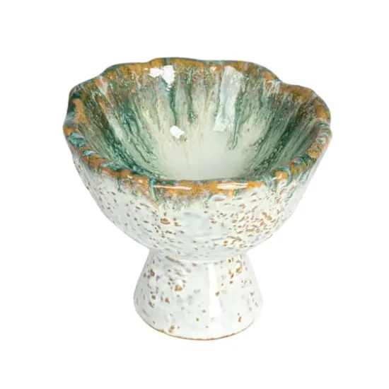 Hello Honey&reg; 4.25" Green & Brown Stoneware Footed Bowl with Speckled Glaze {1}