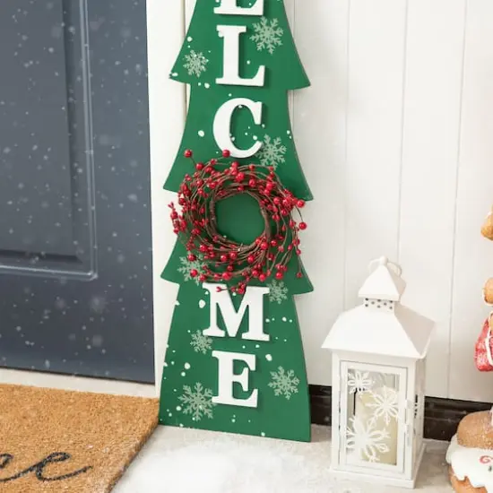 Glitzhome® 3.5ft. Wooden Welcome Christmas Tree Porch Sign {8}