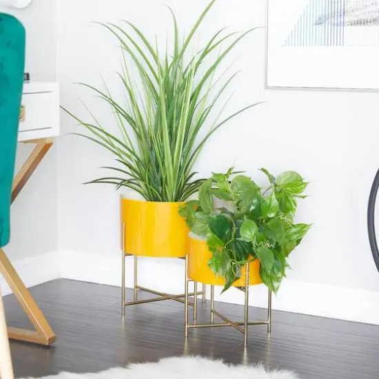 Yellow Modern Planter, Set of 2" 15", 12" {9}