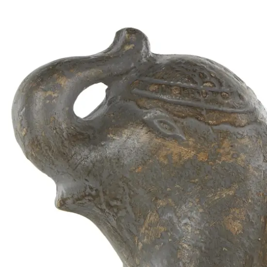 10.5" Dark Gray & Brown Handmade Distressed Paper Mache Elephant Sculpture {4}