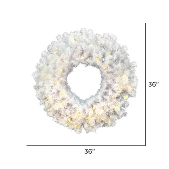 36" Pre-Lit Crystal White Spruce Christmas Wreath, Warm White LED Lights {4}