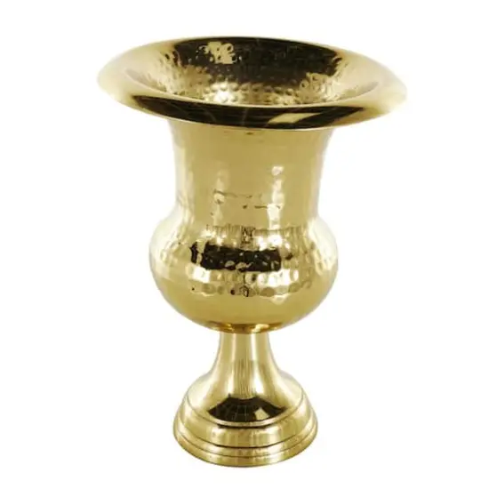13" Gold Aluminum Hammered Goblet Vase {1}