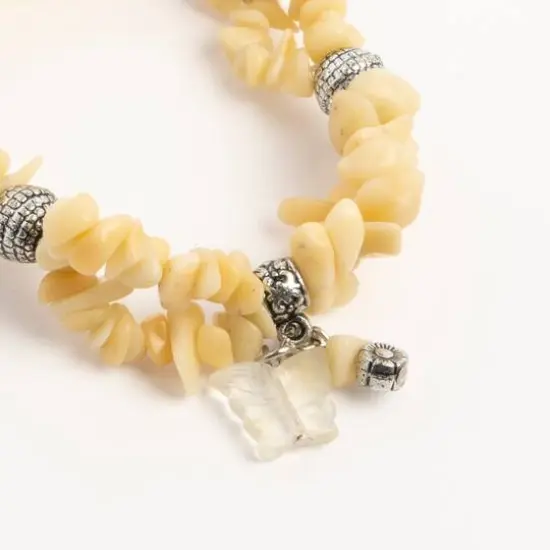 John Bead Honey Jade Happiness Yellow Natural Stone 2-Strand Bracelet with Butterfly Charm {3}