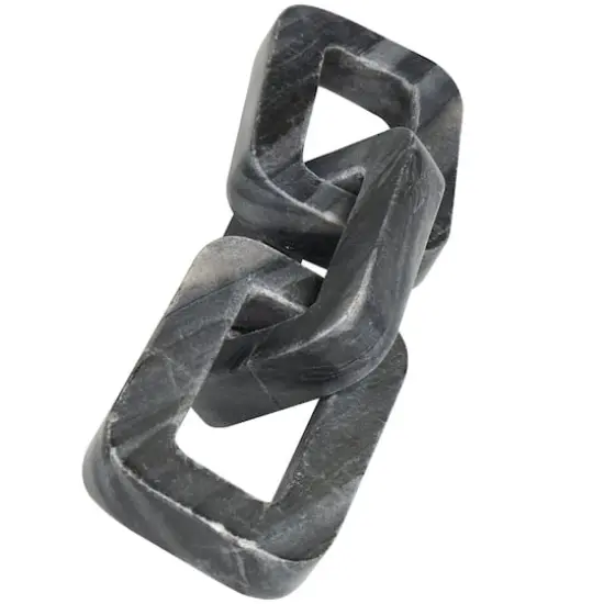 14" Gray Marble Chain Geometric 3-Link Sculpture {1}