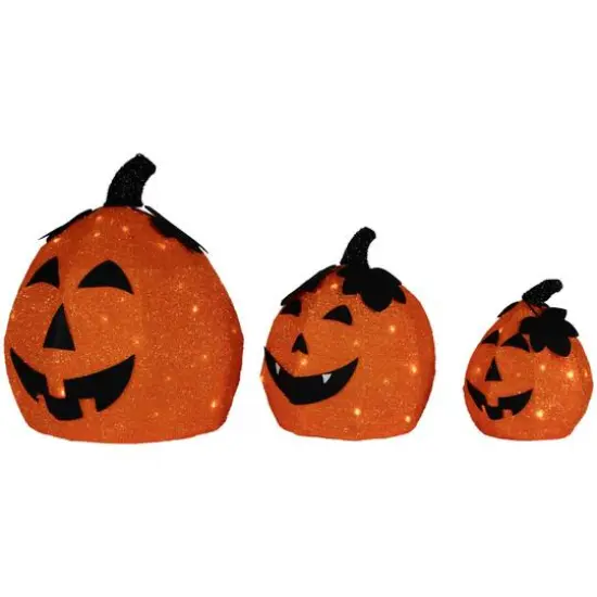 LED Lighted Jack O' Lantern Outdoor Halloween Decoration Set {4}