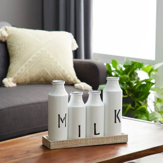 White Iron Farmhouse Decorative Milk Bottles Set {8}